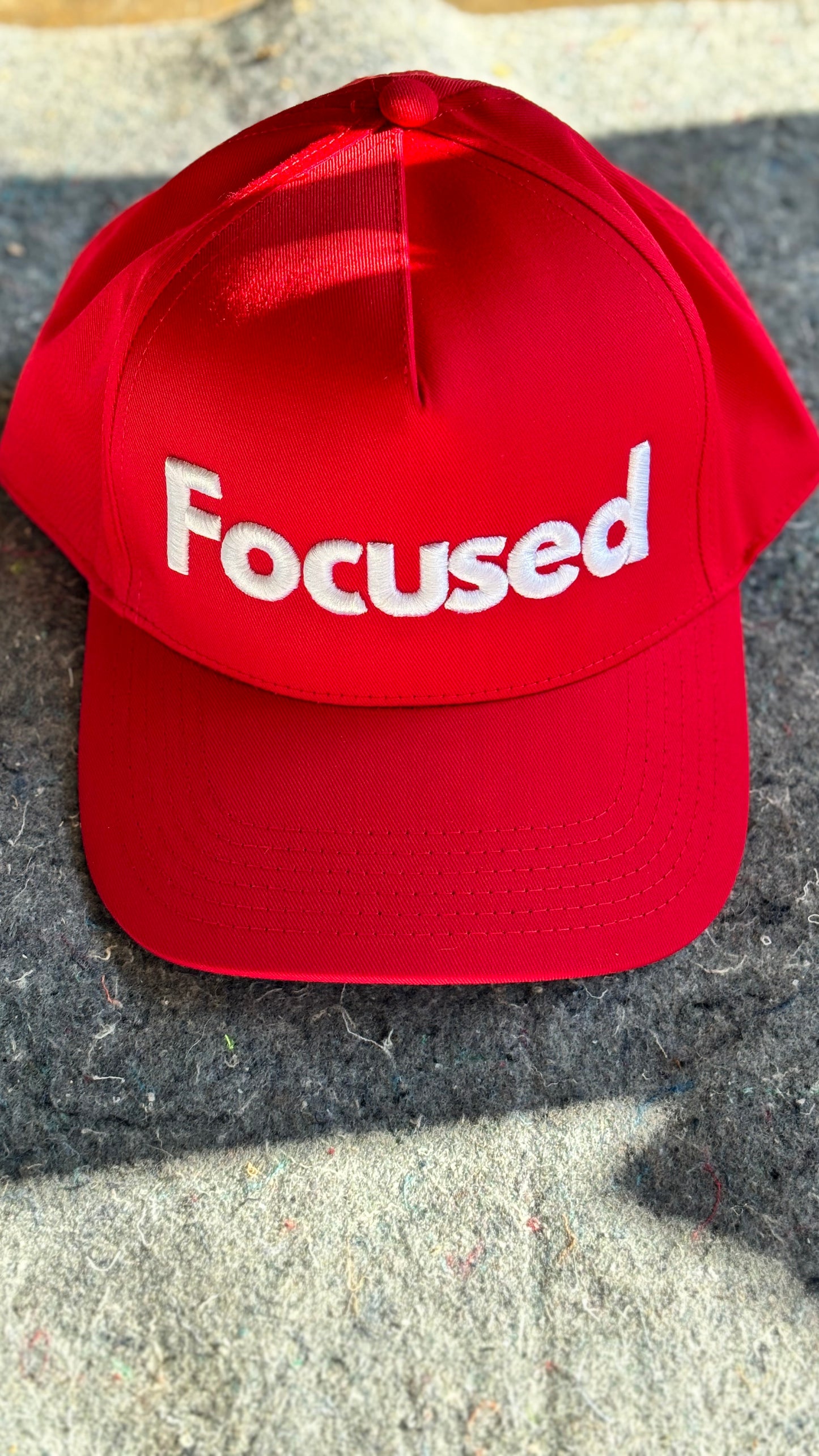 “Focused” Red/white stitch 5 panel hat