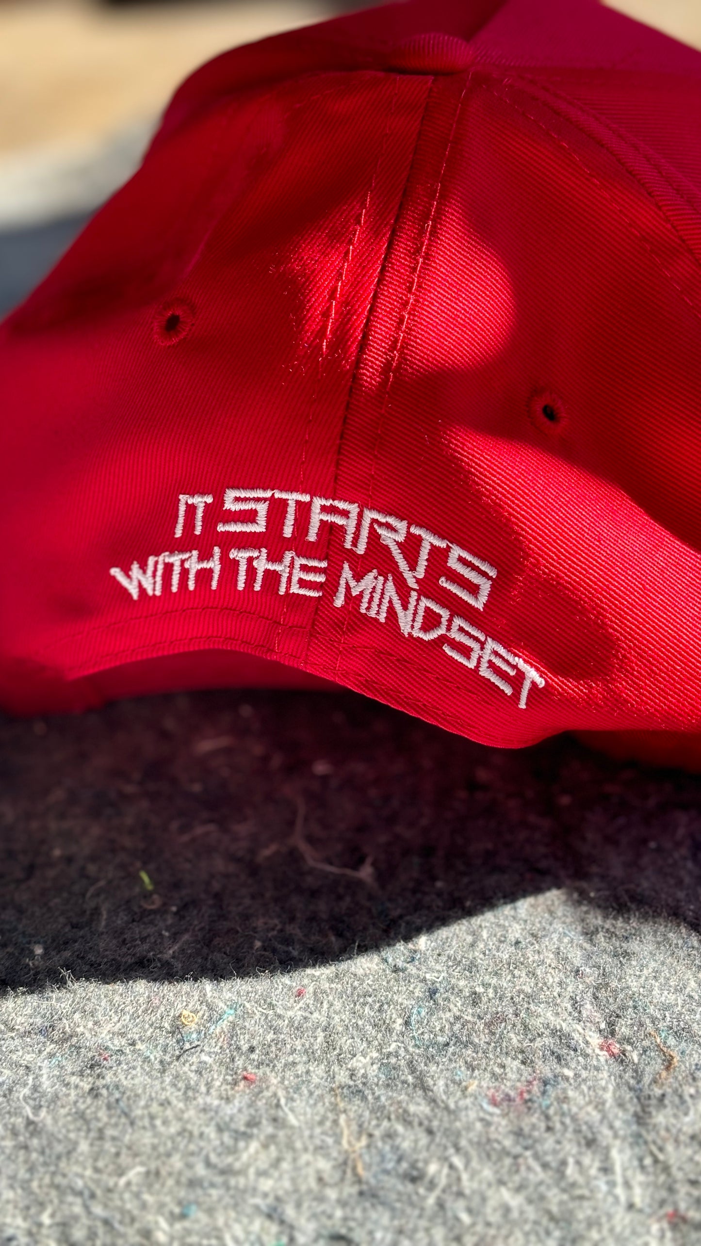 “Focused” Red/white stitch 5 panel hat