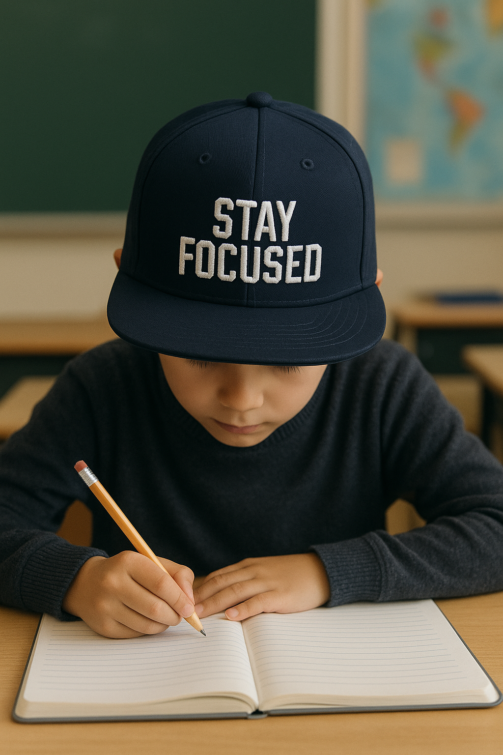 Stay Focused” Snapback – Navy/Silver