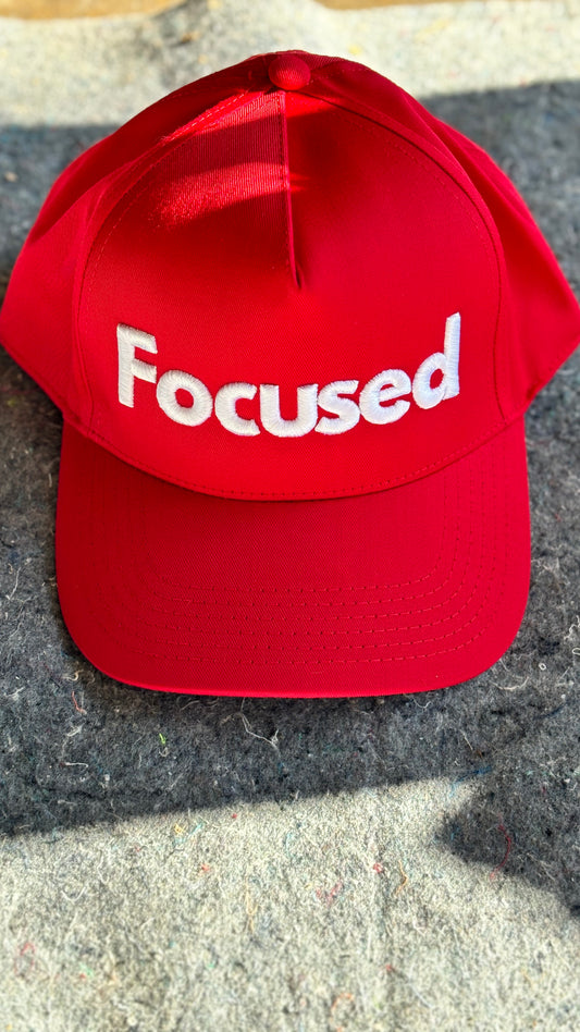 “Focused” Red/white stitch 5 panel hat