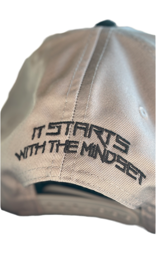 “Focused” Grey SnapBack black stitching.